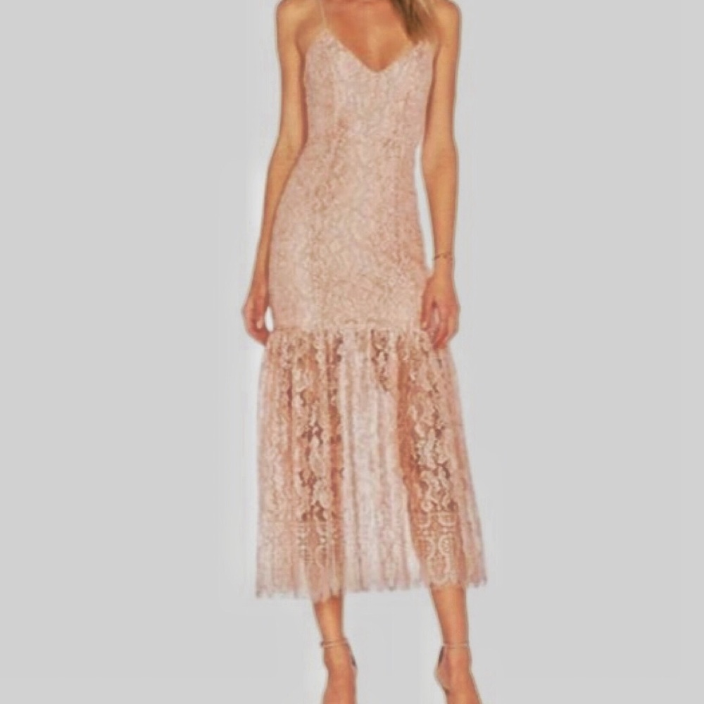 NBD Brielle Peach Lace Midi Dress